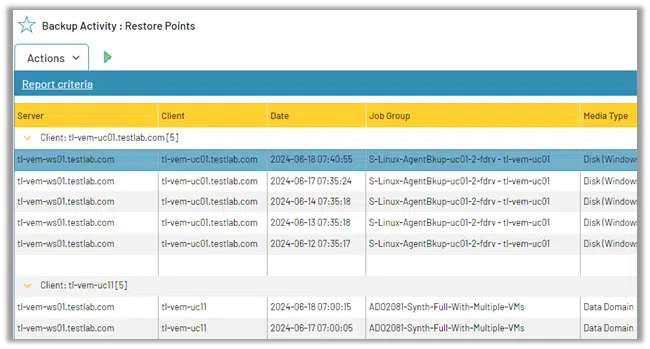 Restore Point report